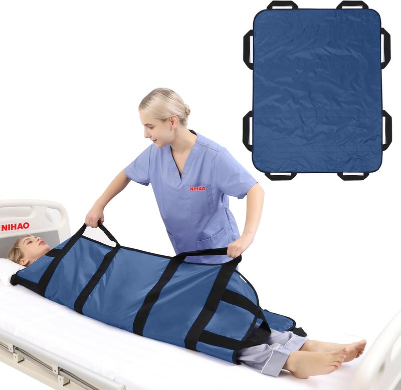nihao Multipurpose Positioning Bed Pad with Reinforced Handles 48" x 40" Bed Transfer Sheet Patient Lifting Mat for Turning, Repositioning Washable & Reusable Draw Sheet for Hospital & Home, Navy Blue - Image 1